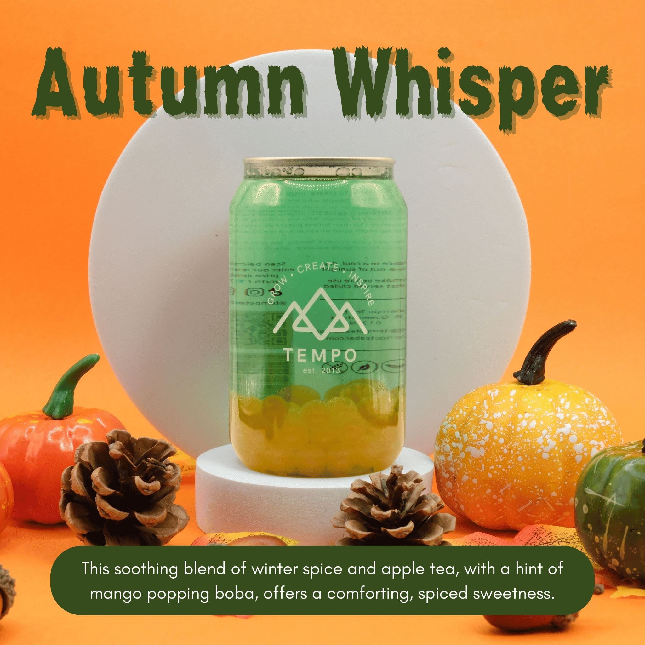 Tempo Tea Bar Bubble Tea Autumn Whisper Bubble Tea Cans - 5 Pack (350ml)