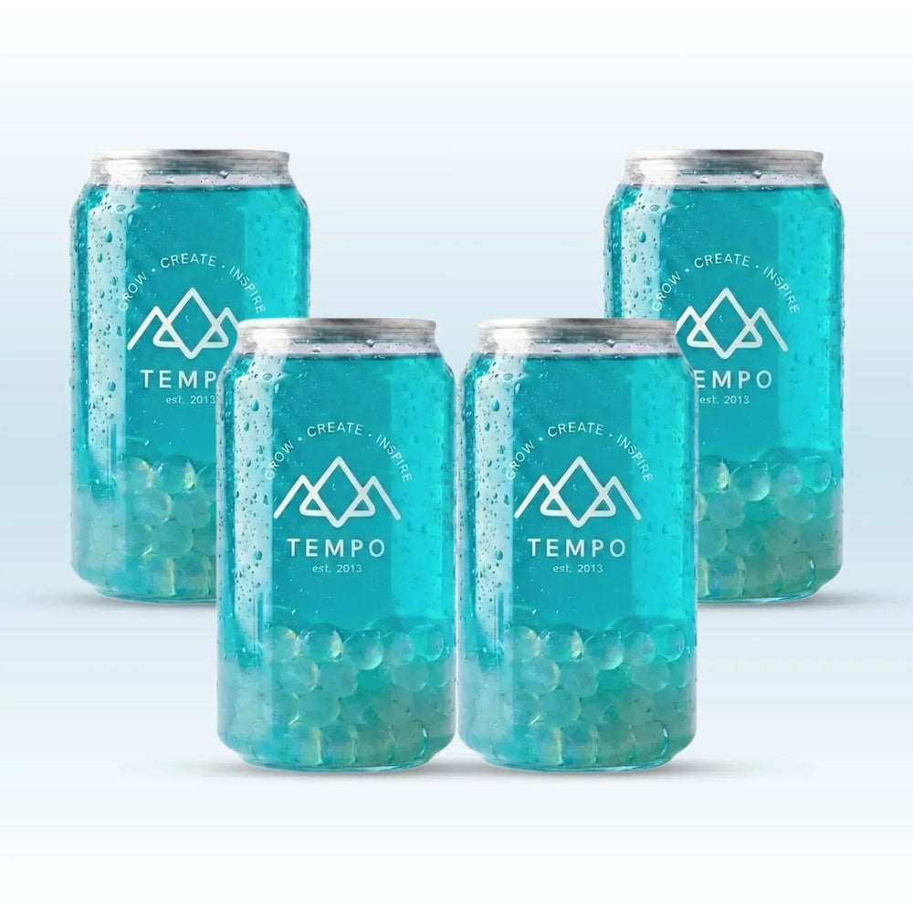 Tempo Tea Bar Bubble Tea Bubble Tea Cans | Blue Grape Fruit Tea with Lychee Popping Boba - 4 Pack (330ml)