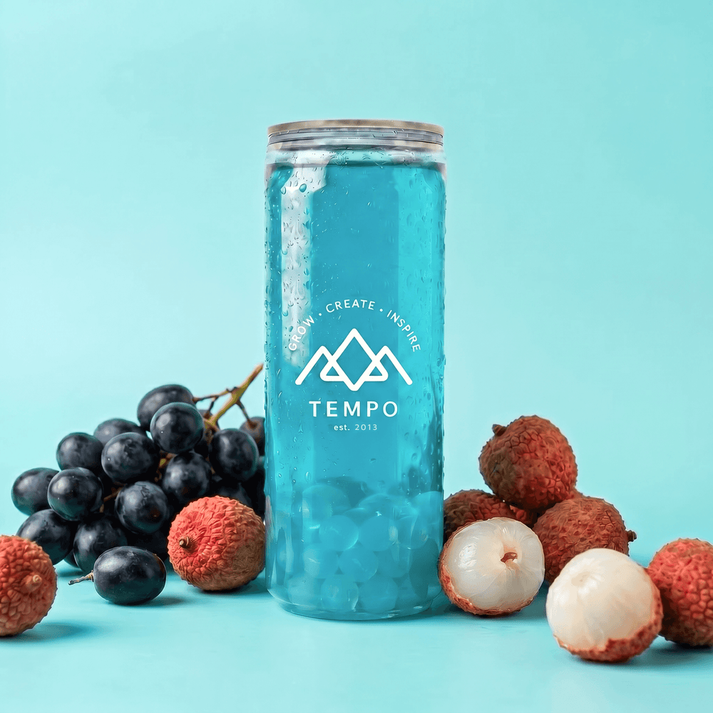 Tempo Tea Bar Bubble Tea Bubble Tea Cans | Blue Grape Fruit Tea with Lychee Popping Boba - 5 Pack (330ml)