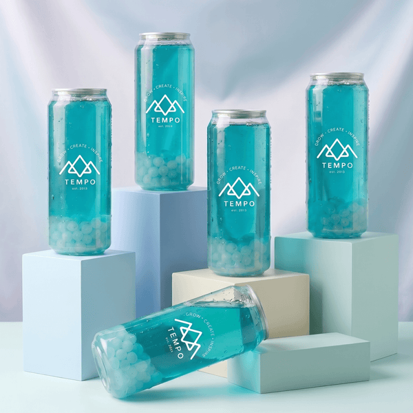 Tempo Tea Bar Bubble Tea Bubble Tea Cans | Blue Grape Fruit Tea with Lychee Popping Boba - 5 Pack (500ml)