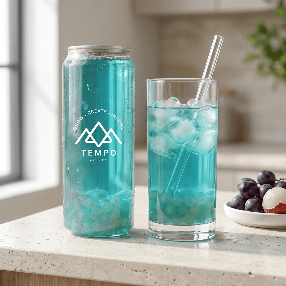 Tempo Tea Bar Bubble Tea Bubble Tea Cans | Blue Grape Fruit Tea with Lychee Popping Boba - 5 Pack (500ml)