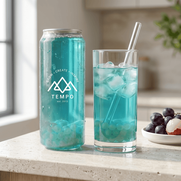 Tempo Tea Bar Bubble Tea Bubble Tea Cans | Blue Grape Fruit Tea with Lychee Popping Boba - 5 Pack (500ml)