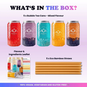 Tempo Tea Bar Bubble Tea Bubble Tea Cans | Fruity Fun - Mixed 5 Pack (330ml)
