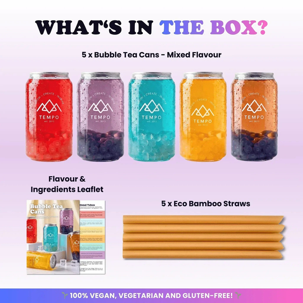 Tempo Tea Bar Bubble Tea Bubble Tea Cans | Fruity Fun - Mixed 5 Pack (330ml)