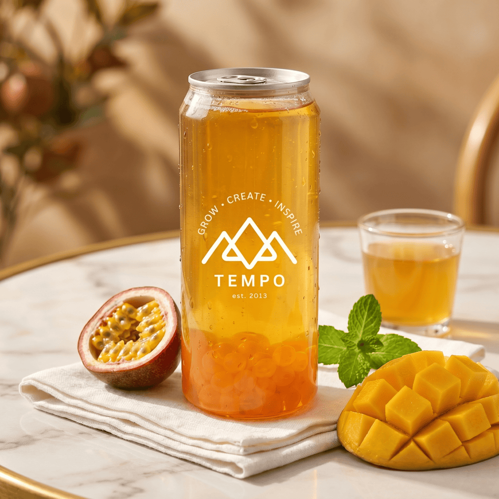 Tempo Tea Bar Bubble Tea Bubble Tea Cans | Mango Fruit Tea with Passionfruit Popping Boba - 5 Pack (500ml)