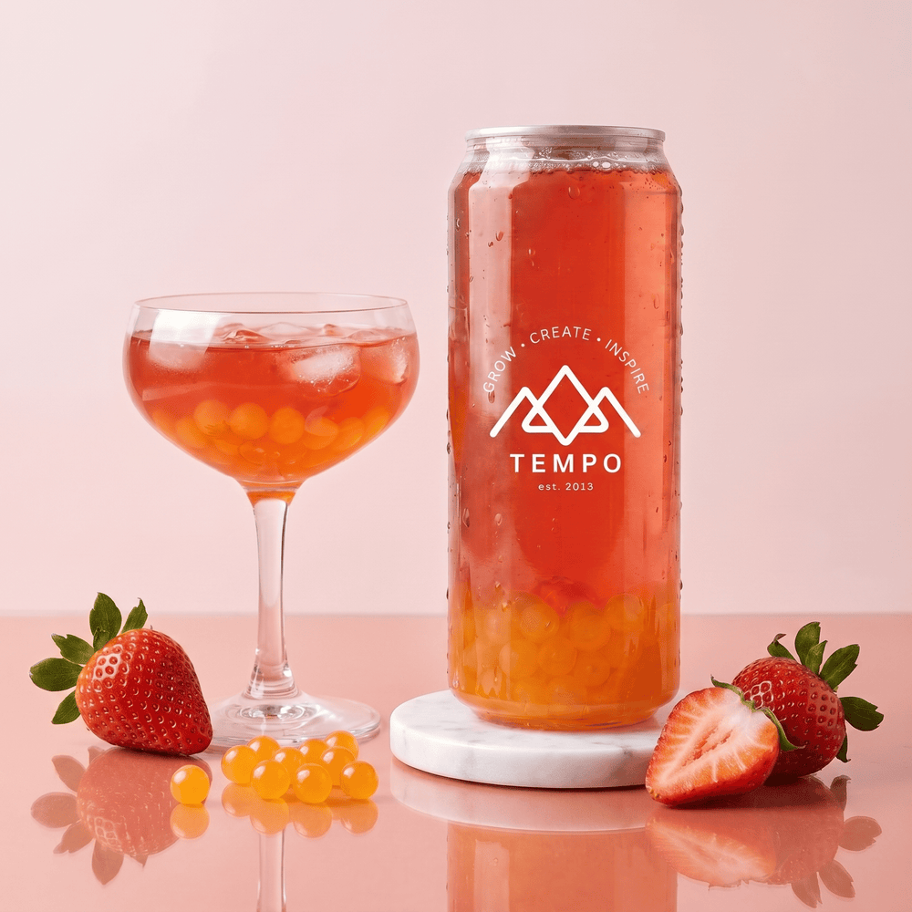 Tempo Tea Bar Bubble Tea Bubble Tea Cans | Strawberry Fruit Tea with Mango Popping Boba - 5 Pack (500ml)