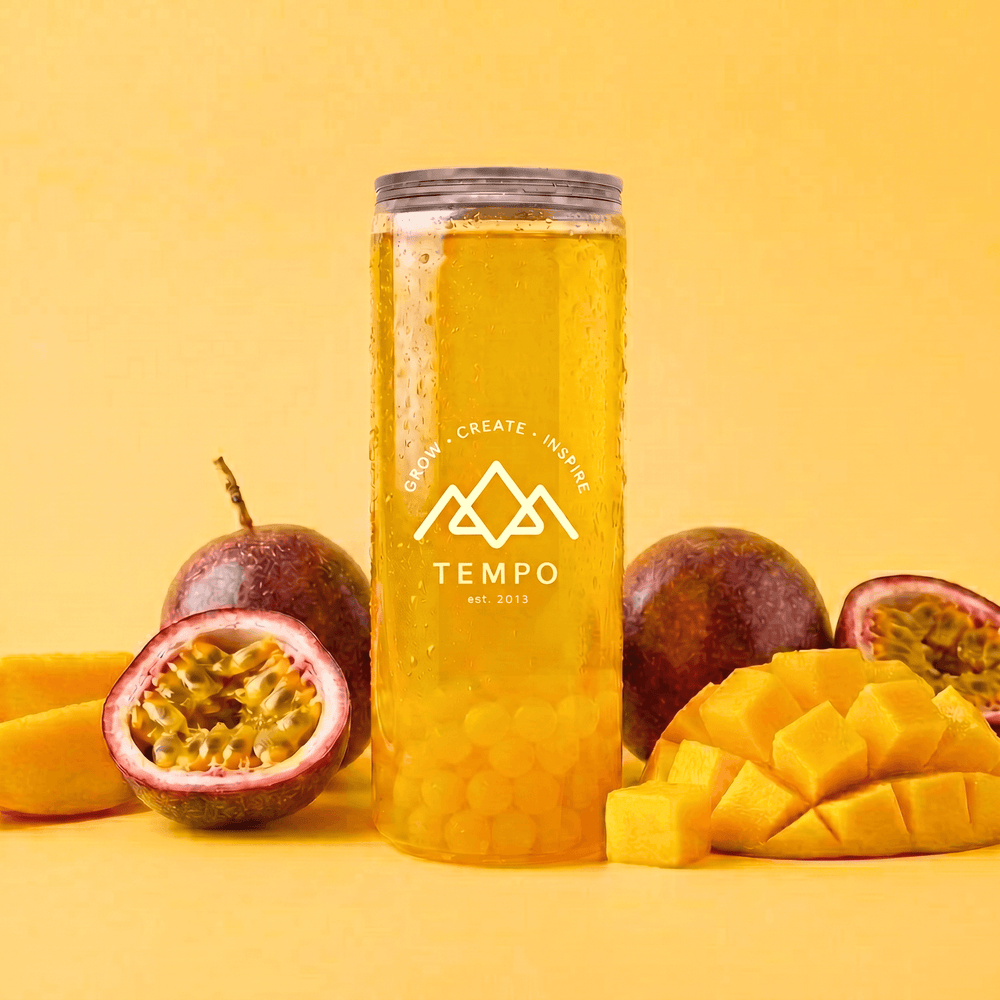 Tempo Tea Bar Bubble Tea Bubble Tea Cans | Mango Fruit Tea with Passionfruit Popping Boba - 5 Pack (330ml)