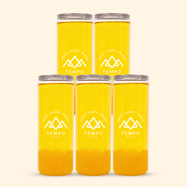 Tempo Tea Bar Bubble Tea Bubble Tea Cans | Mango Fruit Tea with Passionfruit Popping Boba - 5 Pack (330ml)
