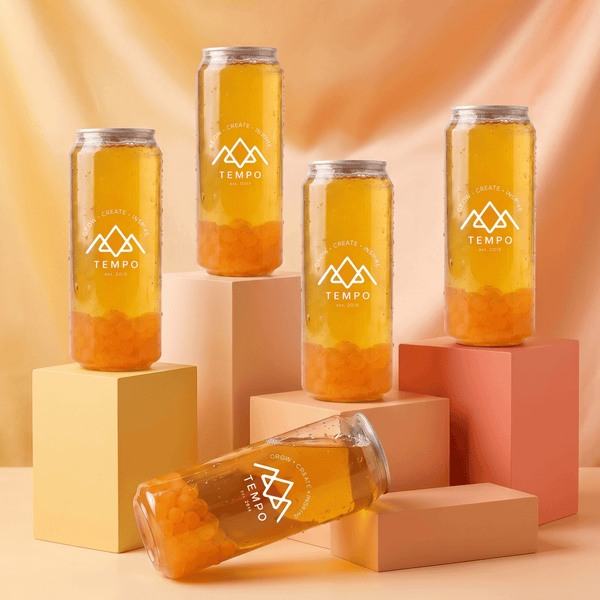 Tempo Tea Bar Bubble Tea Bubble Tea Cans | Mango Fruit Tea with Passionfruit Popping Boba - 5 Pack (500ml)