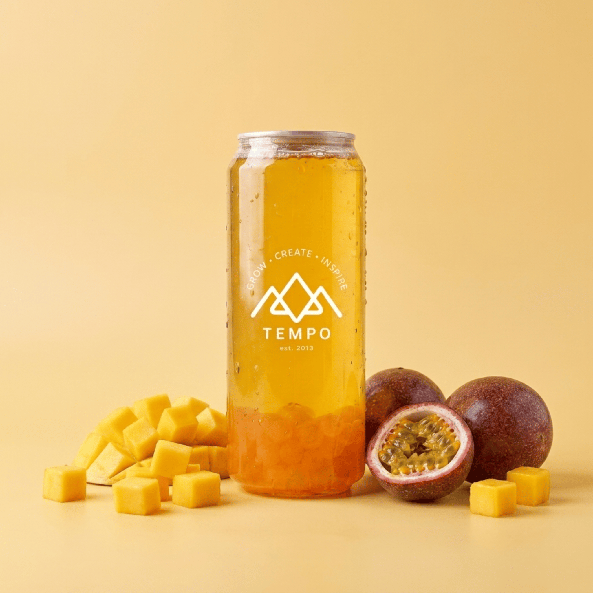 Tempo Tea Bar Bubble Tea Bubble Tea Cans | Mango Fruit Tea with Passionfruit Popping Boba - 5 Pack (500ml)