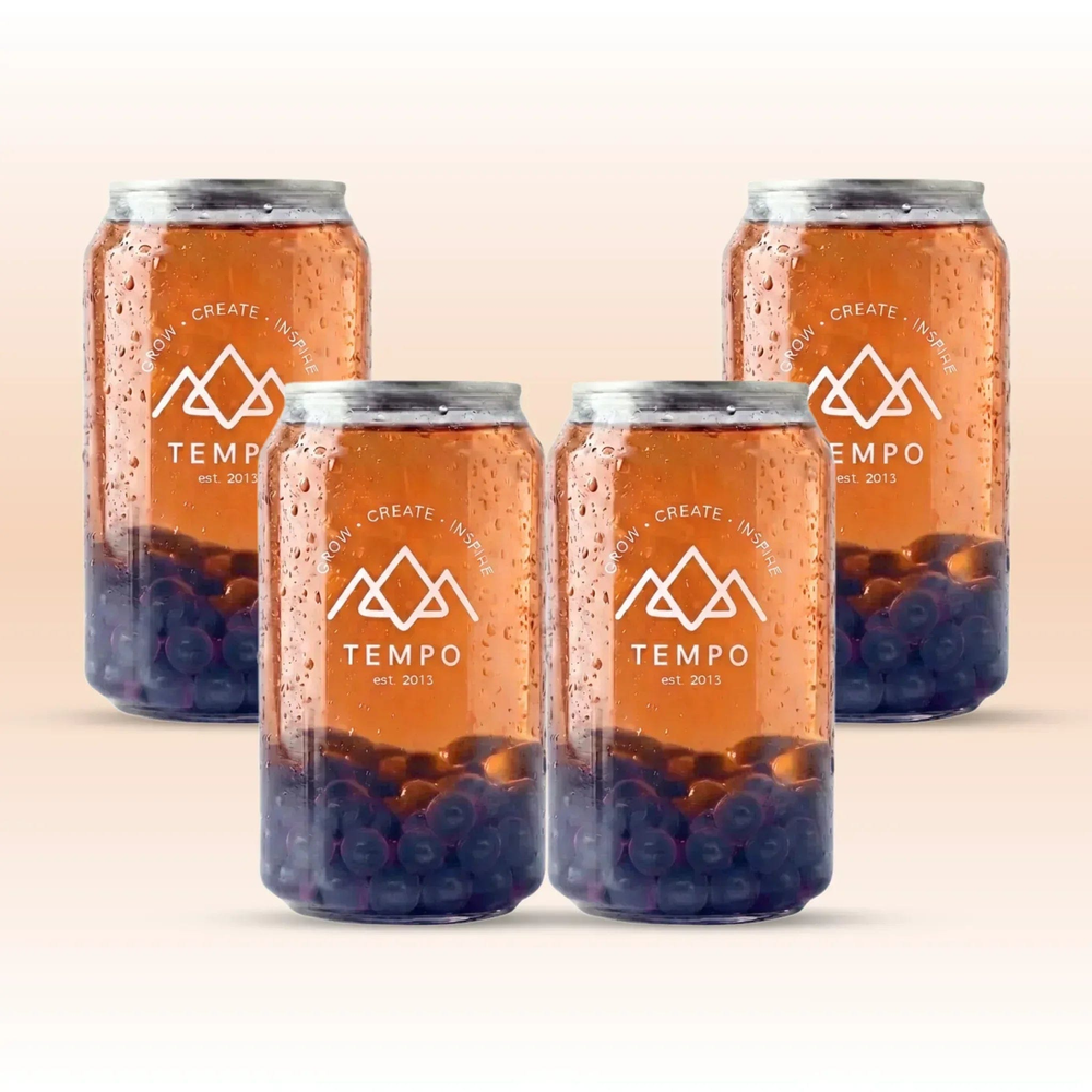 Tempo Tea Bar Bubble Tea Bubble Tea Cans | Mangoberry Fruit Tea with Blueberry Popping Boba - 4 Pack (330ml)