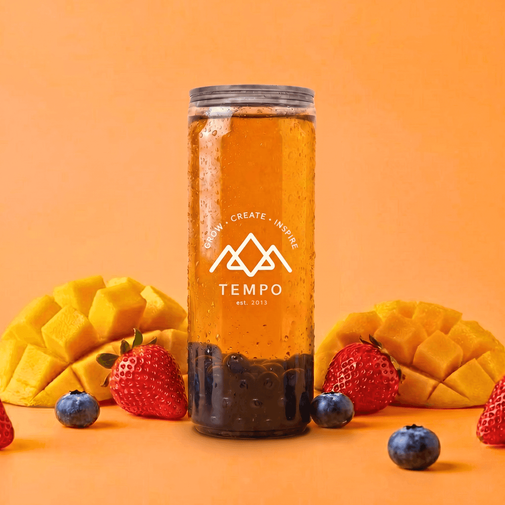 Tempo Tea Bar Bubble Tea Bubble Tea Cans | Mangoberry Fruit Tea with Blueberry Popping Boba - 5 Pack (330ml)