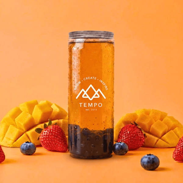 Tempo Tea Bar Bubble Tea Bubble Tea Cans | Mangoberry Fruit Tea with Blueberry Popping Boba - 5 Pack (330ml)