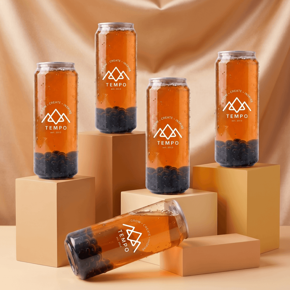 Tempo Tea Bar Bubble Tea Bubble Tea Cans | Mangoberry Fruit Tea with Blueberry Popping Boba - 5 Pack (500ml)