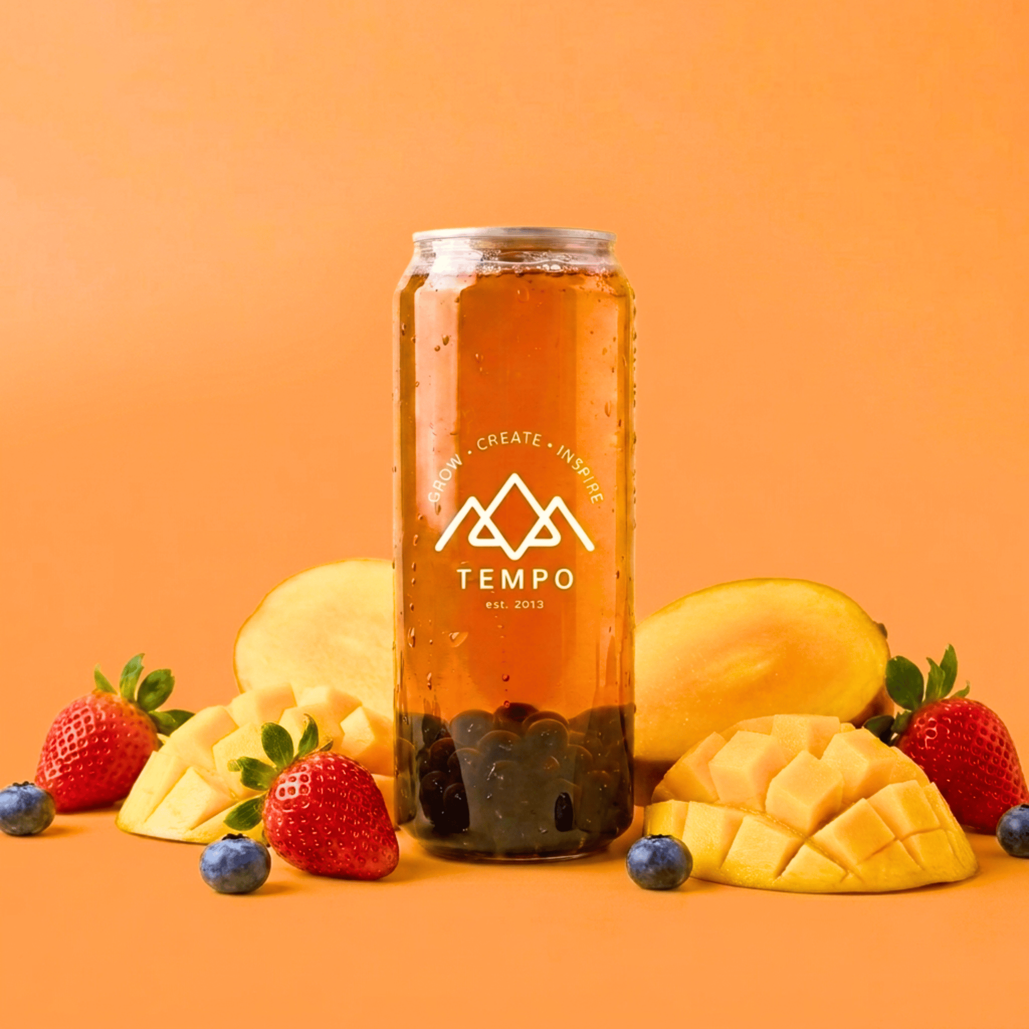 Tempo Tea Bar Bubble Tea Bubble Tea Cans | Mangoberry Fruit Tea with Blueberry Popping Boba - 5 Pack (500ml)