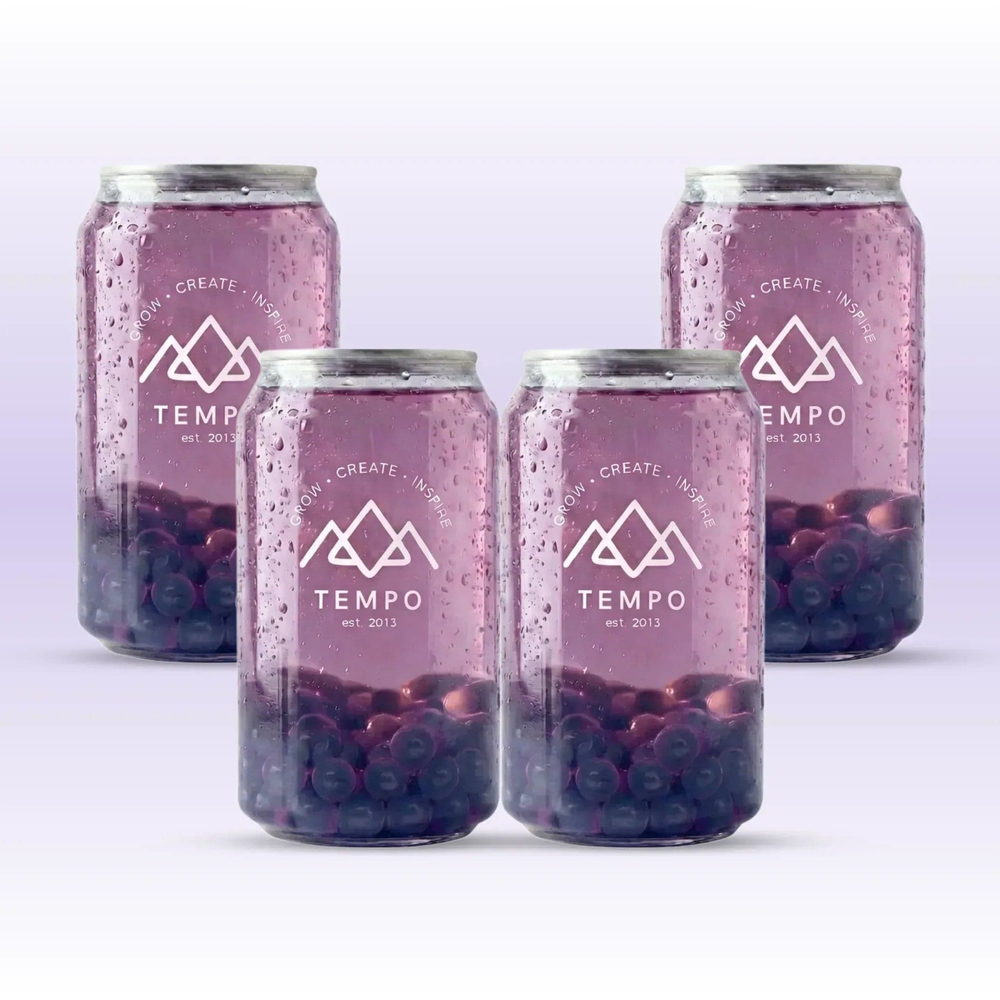 Tempo Tea Bar Bubble Tea Bubble Tea Cans | Mixed Berry Fruit Tea with Blueberry Popping Boba - 4 Pack (330ml)