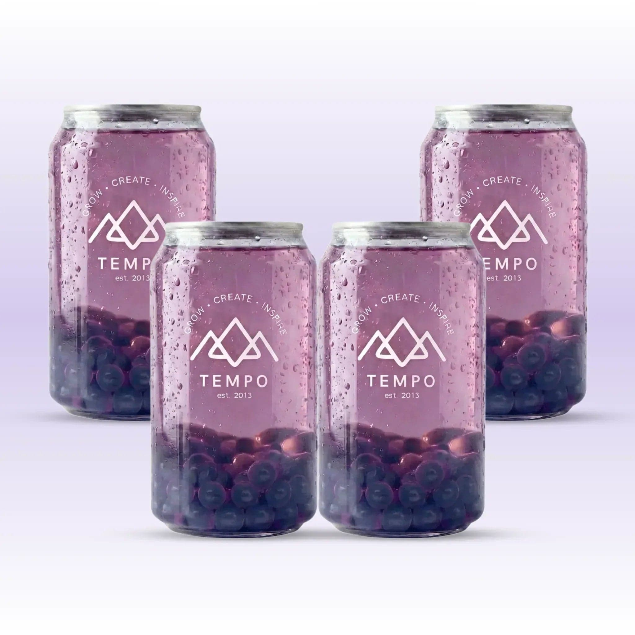 Tempo Tea Bar Bubble Tea Bubble Tea Cans | Mixed Berry Fruit Tea with Blueberry Popping Boba - 4 Pack (330ml)