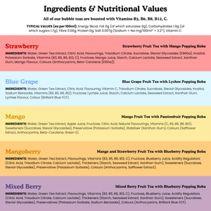 Tempo Tea Bar Bubble Tea Bubble Tea Cans | Mixed Berry Fruit Tea with Blueberry Popping Boba - 4 Pack (330ml)