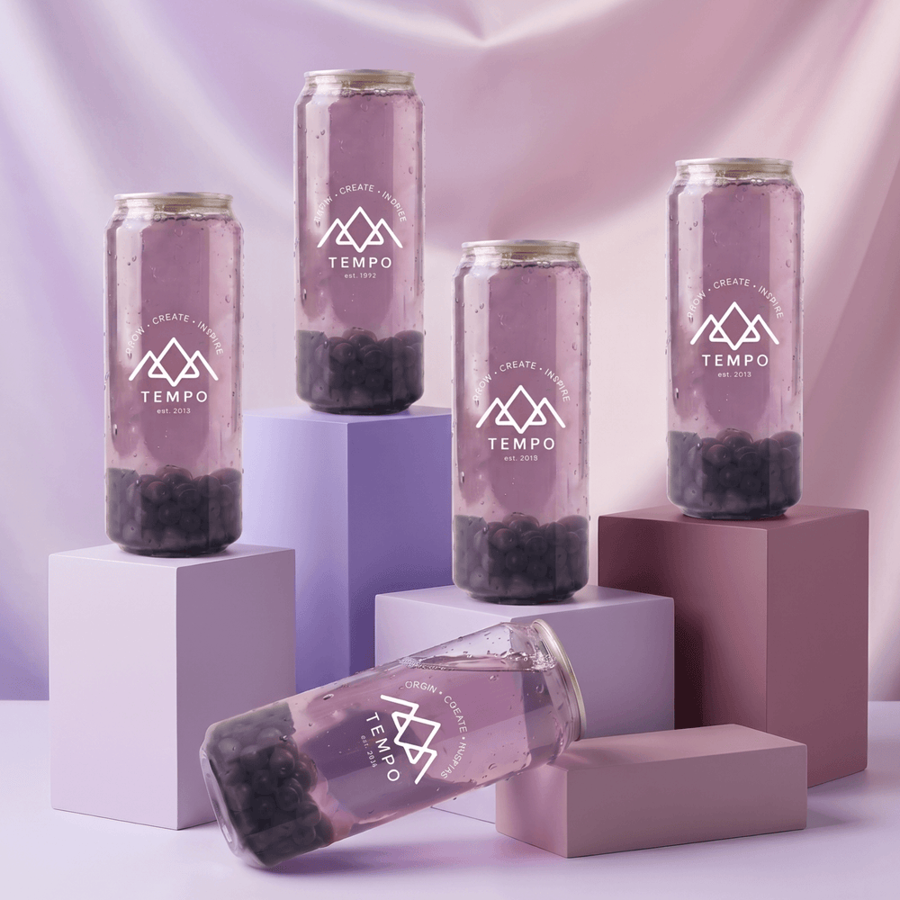 Tempo Tea Bar Bubble Tea Bubble Tea Cans | Mixed Berry Fruit Tea with Blueberry Popping Boba - 5 Pack (500ml)