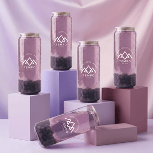 Tempo Tea Bar Bubble Tea Bubble Tea Cans | Mixed Berry Fruit Tea with Blueberry Popping Boba - 5 Pack (500ml)