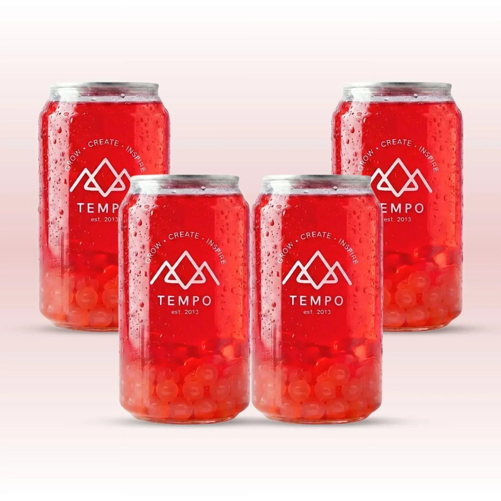 Tempo Tea Bar Bubble Tea Bubble Tea Cans | Strawberry Fruit Tea with Mango Popping Boba - 4 Pack (330ml)