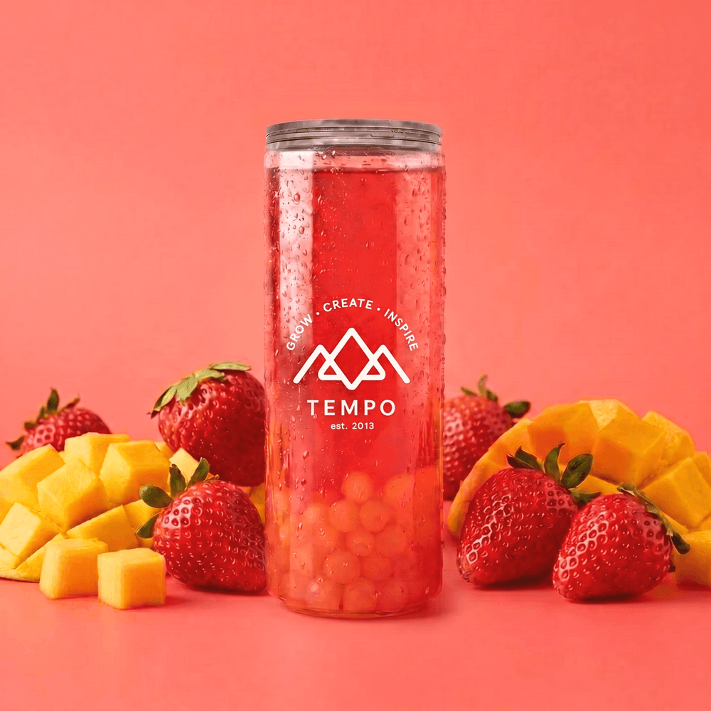 Tempo Tea Bar Bubble Tea Bubble Tea Cans | Strawberry Fruit Tea with Mango Popping Boba - 5 Pack (330ml)