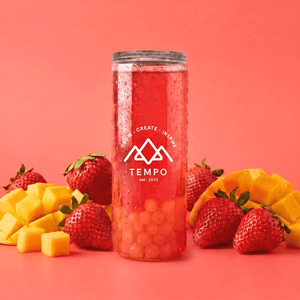 Tempo Tea Bar Bubble Tea Bubble Tea Cans | Strawberry Fruit Tea with Mango Popping Boba - 5 Pack (330ml)