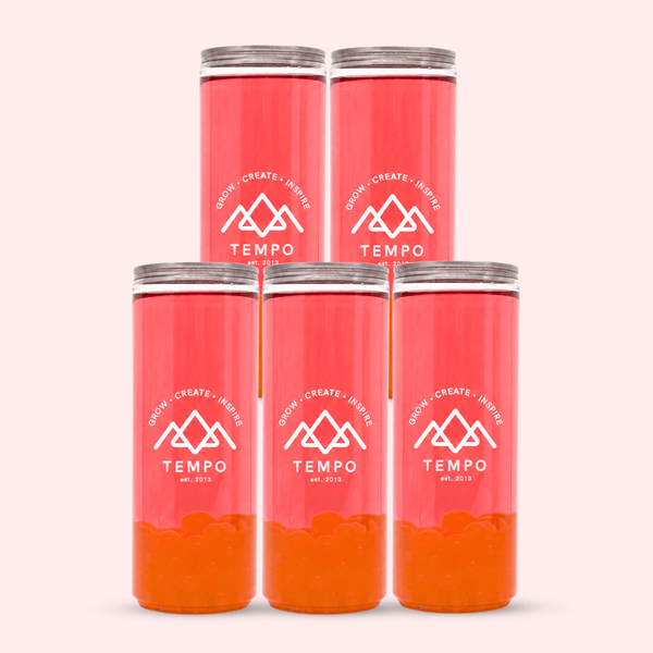 Tempo Tea Bar Bubble Tea Bubble Tea Cans | Strawberry Fruit Tea with Mango Popping Boba - 5 Pack (330ml)