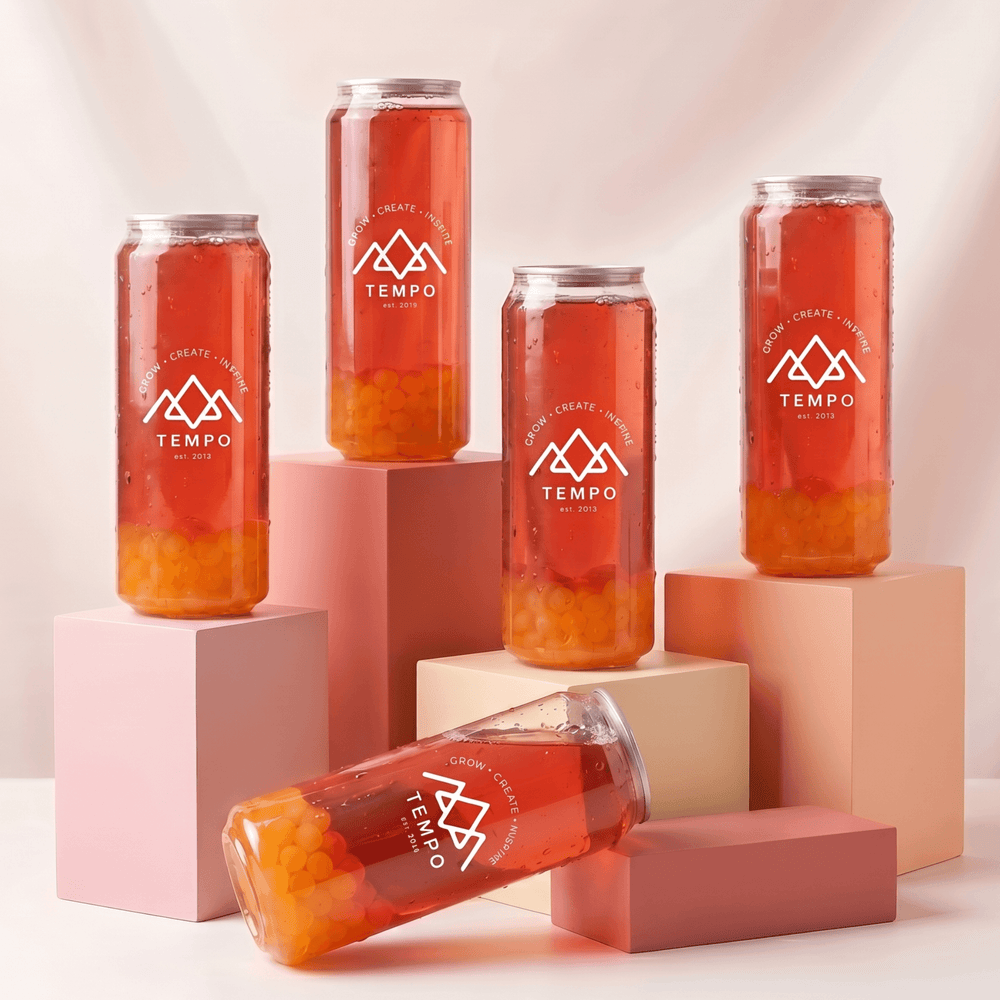 Tempo Tea Bar Bubble Tea Bubble Tea Cans | Strawberry Fruit Tea with Mango Popping Boba - 5 Pack (500ml)
