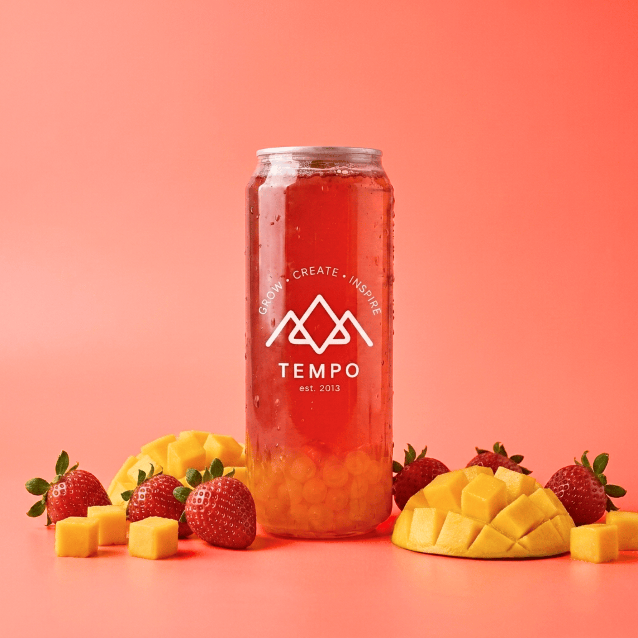 Tempo Tea Bar Bubble Tea Bubble Tea Cans | Strawberry Fruit Tea with Mango Popping Boba - 5 Pack (500ml)