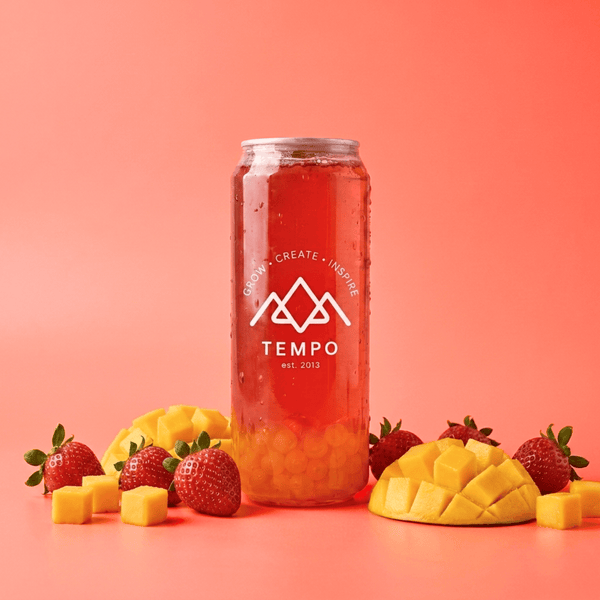 Tempo Tea Bar Bubble Tea Bubble Tea Cans | Strawberry Fruit Tea with Mango Popping Boba - 5 Pack (500ml)