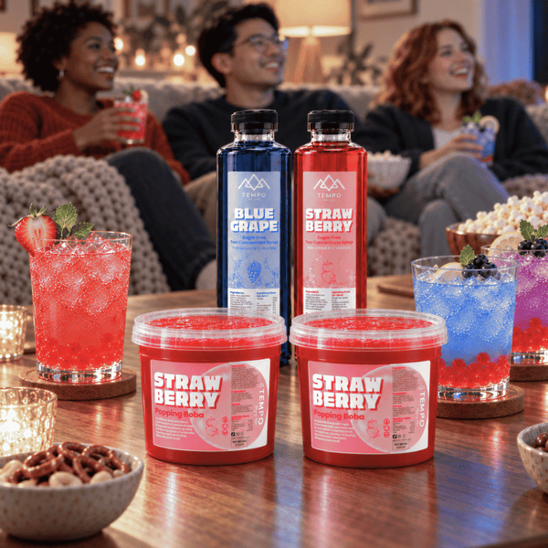 Tempo Tea Bar Bubble Tea Bundle Box | Blue Grape & Strawberry Bubble Tea Party Bundle (80 Servings)