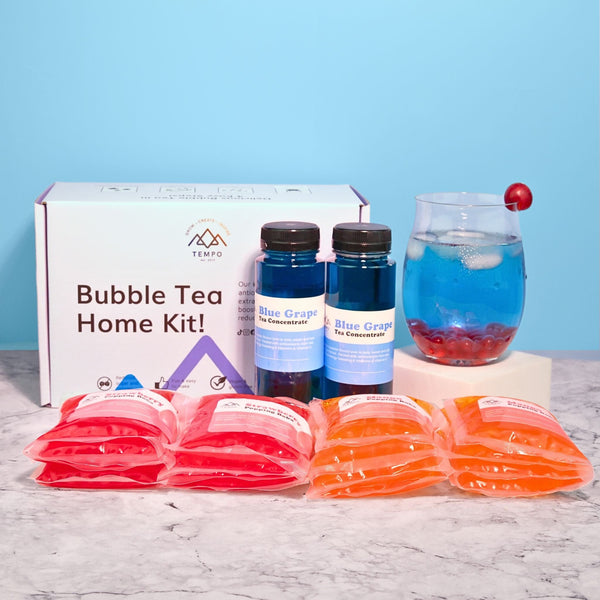 Tempo Tea Bar Bubble Tea Kit Bubble Tea Kit | Blue Grape Fruit Bubble Tea with Popping Boba
