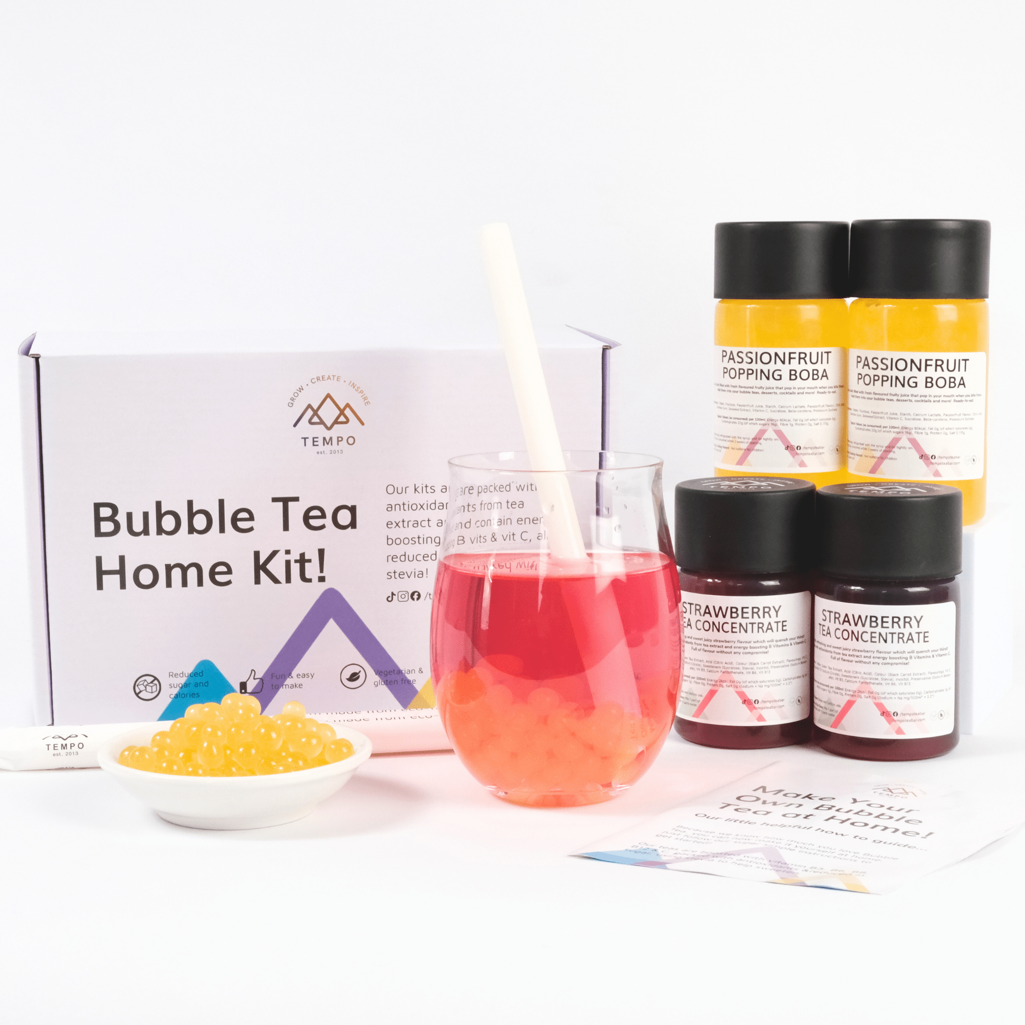 Tempo Tea Bar Bubble Tea Kit Strawberry | Fruit Bubble Tea Home Kit