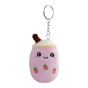 Tempo Tea Bar Bubble Tea Plush Keychain | Cute Boba Bag Charm Strawberry Milk Tea