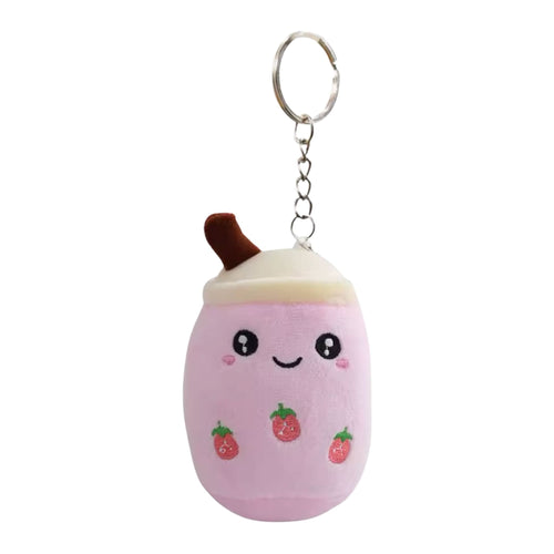 Tempo Tea Bar Bubble Tea Plush Keychain | Cute Boba Bag Charm Strawberry Milk Tea