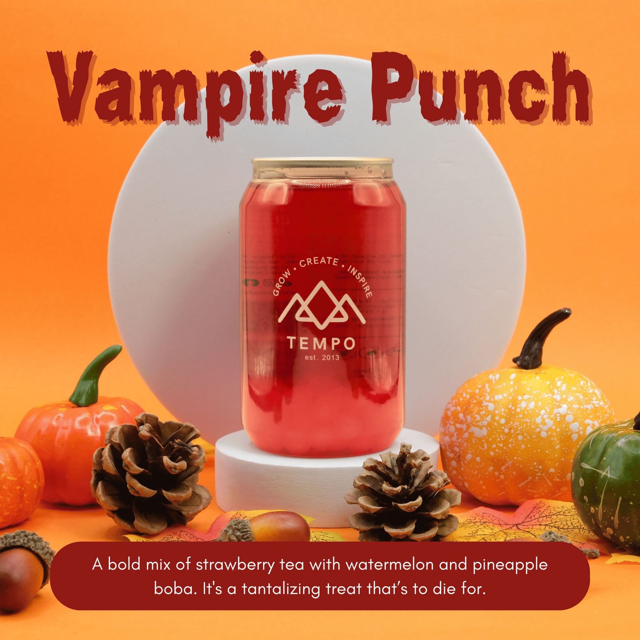 Tempo Tea Bar Bubble Tea Vampire Punch Bubble Tea Cans - 5 Pack (350ml)