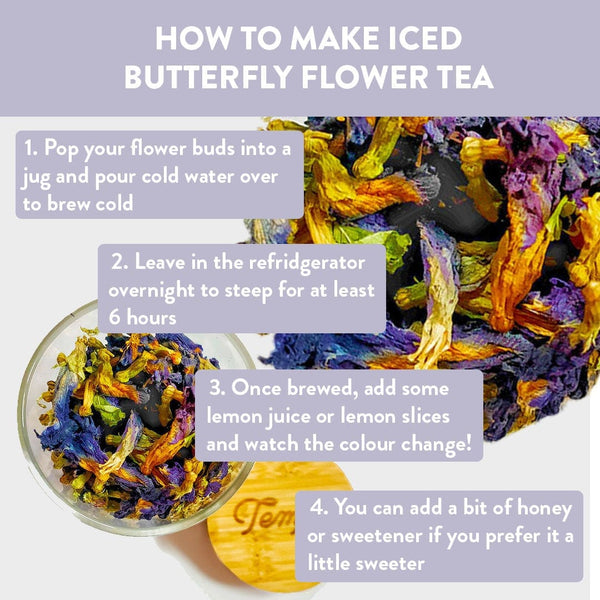 Tempo Tea Bar Loose Leaf Tea Butterfly Blue Pea Flower (25g) in Reusable Bamboo Glass Jar